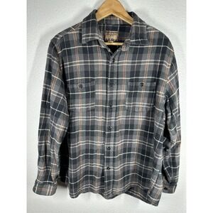 Cold Storage Shirt Mens Large Gray Brown Plaid Flannel Button Front Long Sleeve